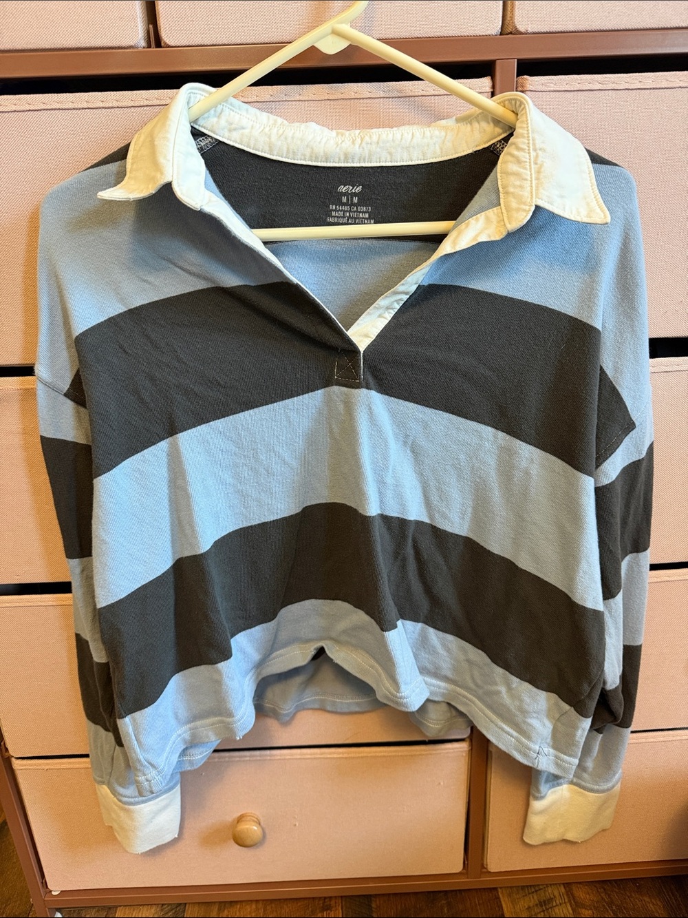 aerie Light Blue & Black Striped Rugby Pullover